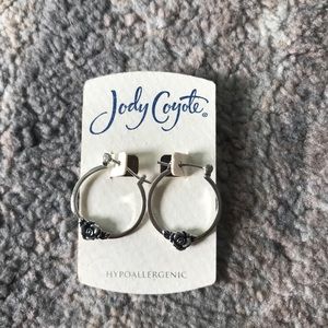 Jody Coyote silver hoop earrings with roses